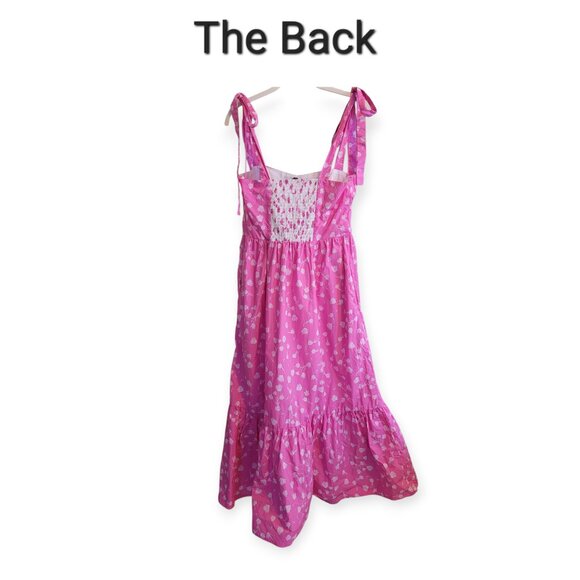 English Factory sleeveless tie-shoulder pink/white lined maxidress size M - Picture 5 of 13